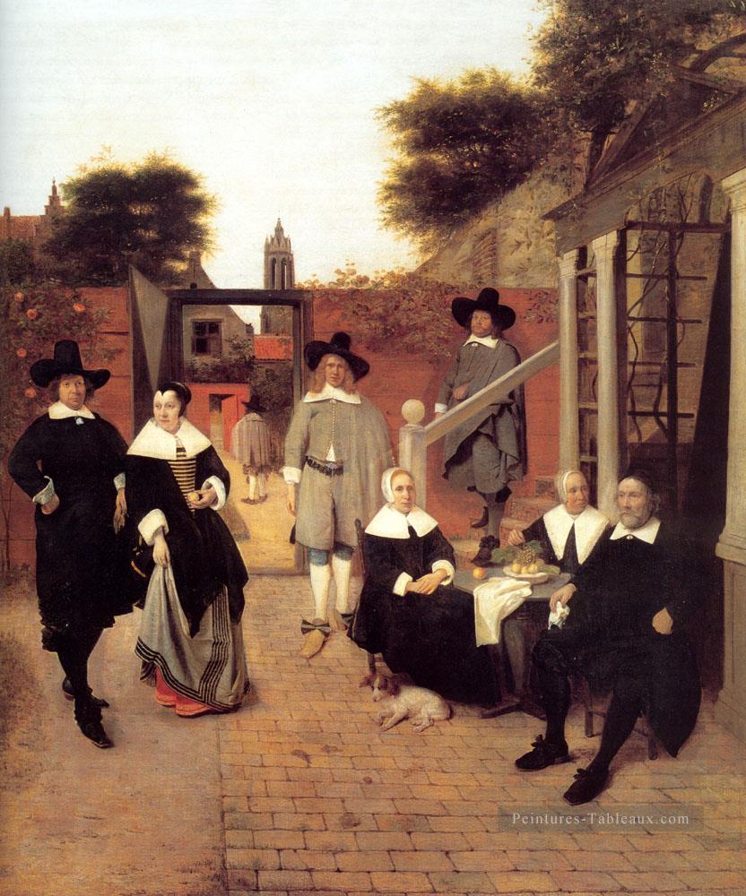 Portrait d’une famille dans une cour dans le genre De Delft Pieter de Hooch Peintures à l'huile